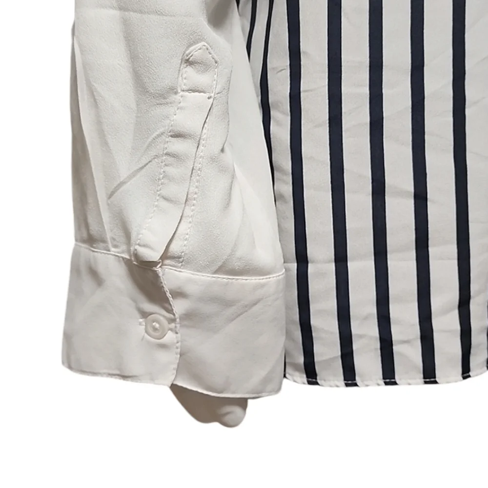 OLD NAVY Color Block Striped Tunic Top L Zipper Back Long Sleeve Blouse Shirt - Picture 9 of 14